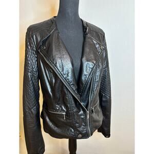 JOUJOU Quilted Faux Leather Moto Jacket Biker Details Asymmetrical Zip Sz XL